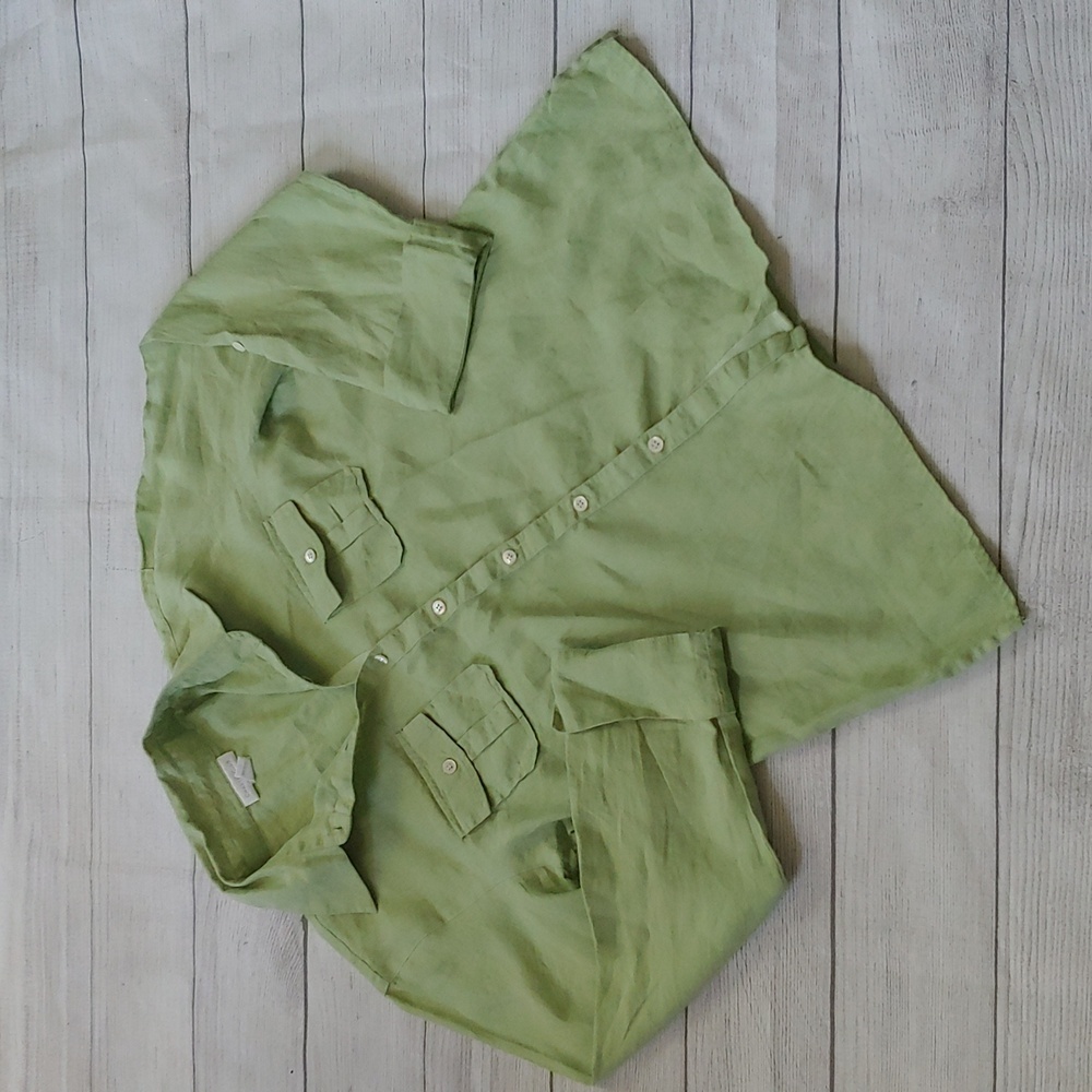 CHARTER CLUB GREEN LINEN BUTTON DOWN